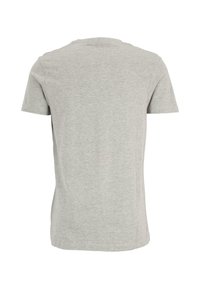 Tricou gri cu mânecă scurtă, fabricat din bumbac. Are un gât rotund și o textură netedă și uniformă, fără modele sau embellishments.