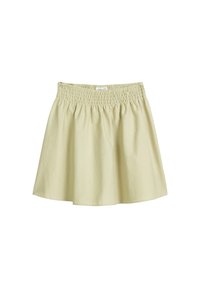Lichtbeige rok met een smocktailleband, met een uitlopende vorm en een gladde textuur, ontworpen voor comfort en draaggemak.