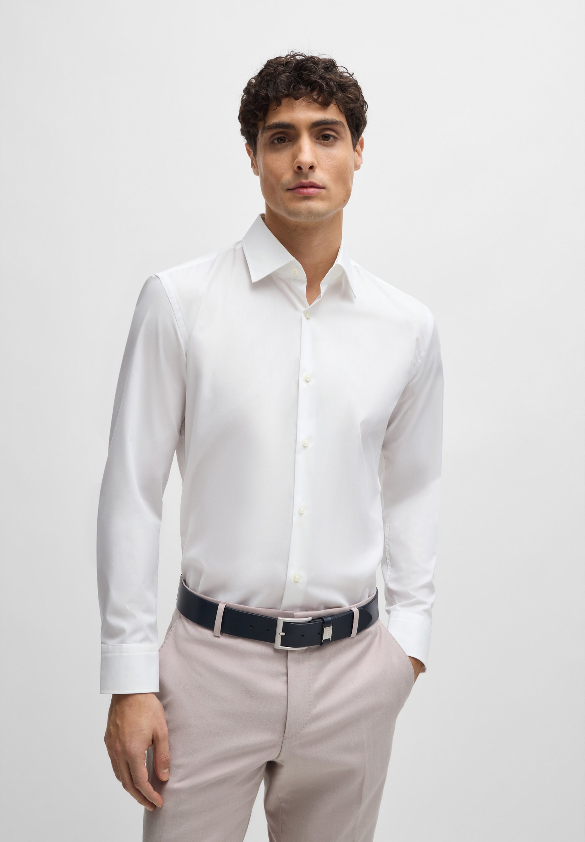 BOSS Uomo Camicia Bianca Slim Fit In Popeline Cotone Facile Da Stirare, Colletto Kent, Taglia 41