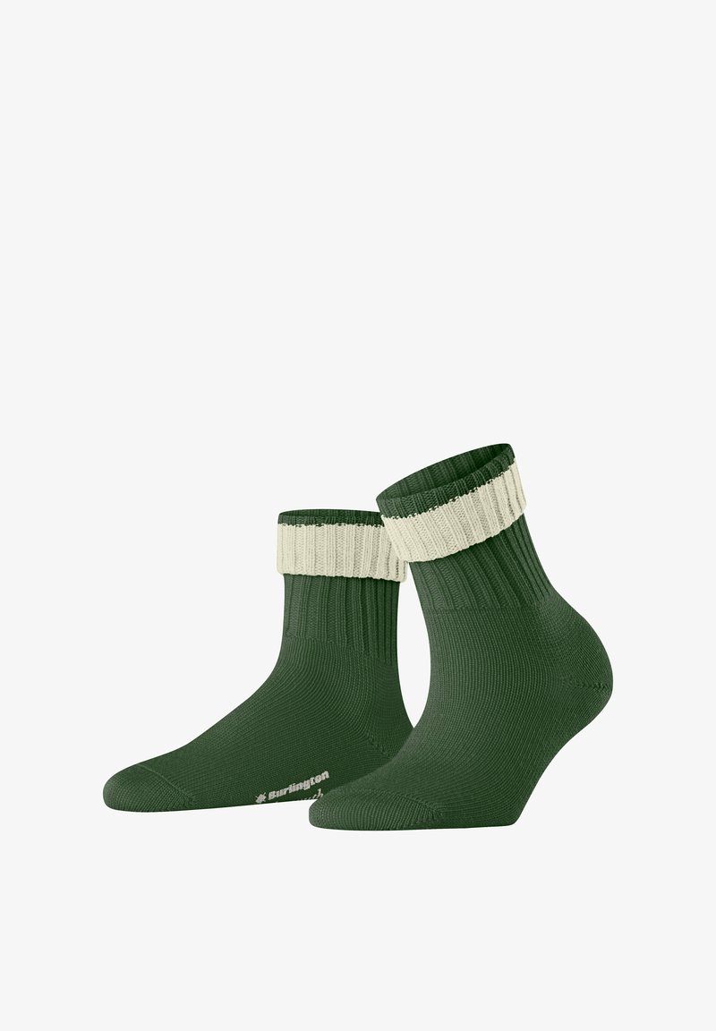 Zielone skarpetki z teksturowanym, prążkowanym wzorem i kremowym ściągaczem. Zawierają logo z boku, długość do połowy łydki.
