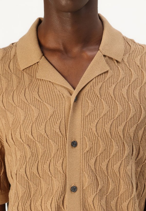 Geometric Stitch Button-Through Sweater Polo - Cardigan - tigers eye4
