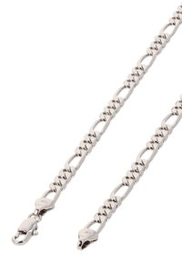 Metalliketju hopeanvärisenä, jossa on toisiinsa kytkeytyviä soikeita linkkejä ja hummerilukko, viimeistelty sileäksi ja kiillotetuksi.