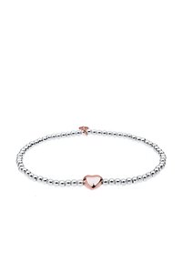 Armband aus Sterlingsilber mit einem glatten Herzakzent aus Roségold in der Mitte. Verfügt über einen Verschluss für sicheren Halt. Kreisförmige Form.