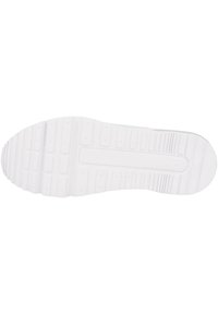 Biała podeszwa sportowego buta z teksturowanymi rowkami i bruzdami zapewniającymi przyczepność, z okrągłym wzorem w okolicy palców oraz logo NIKE.