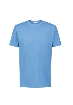 T-shirt in cotone azzurro chiaro con colletto rotondo, maniche corte e una texture morbida. Design semplice, senza motivi o accenti.