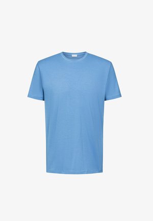 T-shirt in cotone azzurro chiaro con colletto rotondo, maniche corte e una texture morbida. Design semplice, senza motivi o accenti.