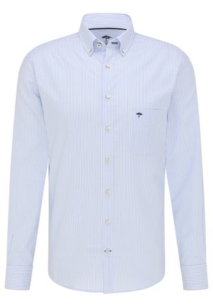 Chemise à manches longues rayée bleue en coton. Dotée d'un col boutonné, de 5 boutons, d'une poche poitrine unique et d'une broderie de logo.