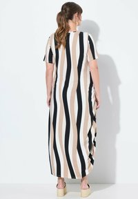 Ulla Popken ASYMMETRIC GATHERED STRIPED - Žerzejové šaty - black