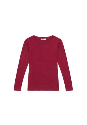 Top de manga larga en tejido de algodón rojo intenso. Presenta un escote redondo y un diseño simple y ajustado sin adornos ni estampados.