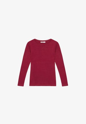 Top de manga larga en tejido de algodón rojo intenso. Presenta un escote redondo y un diseño simple y ajustado sin adornos ni estampados.