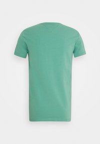 Lyhythihainen t-paita kiinteässä mintunvihreässä värissä, valmistettu pehmeästä puuvillakankaasta, jonka pinta on sileä, ja jossa on pyöreä kaula-aukko.