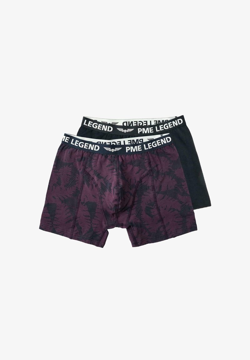 Muške bokserice u tamno ljubičastoj boji sa uzorcima i tamno sivom. Imaju široki crni pojas s logom "PME LEGEND" u bijeloj boji.