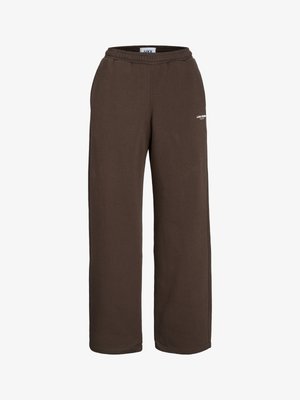Braune Jogginghose mit elastischem Bund, gerade Schnittform. Hergestellt aus weichem Material mit einem kleinen weißen Logodetail.