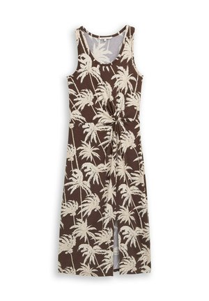 TOM TAILOR DENIM, TOM TAILOR DENIM KLEIDER & JUMPSUITS FITTED MIDI-KLEID MIT KNOTENDETAIL - Vestito di maglina - brown palmtree print