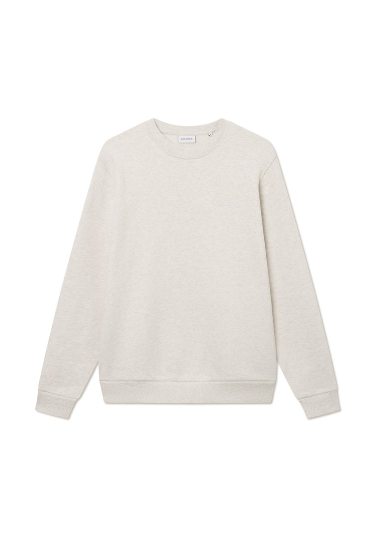 Hellgrauer Sweatshirt aus weichem Material. Verfügt über einen runden Halsausschnitt, lange Ärmel und gerippte Bündchen sowie einen Saum. Minimalistisches Design.