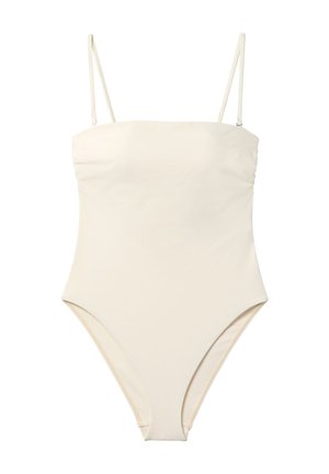 Elfenbensfarvet heldragtbadebukser med tynde justerbare skulderstropper og en lige halsudskæring, designet til et slankt og minimalistisk udseende.