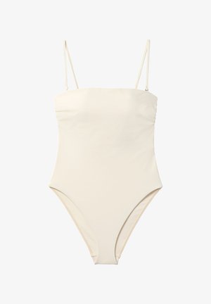 Elfenbensfarvet heldragtbadebukser med tynde justerbare skulderstropper og en lige halsudskæring, designet til et slankt og minimalistisk udseende.