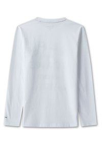 Košile s dlouhými rukávy z jednolité světlé modré bavlny, s kulatým výstřihem a bočními rozparky na spodním okraji pro snadnější pohyb.