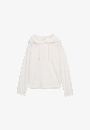 Balts vieglais kapucis ar tekstūrētu rakstu, garām piedurknēm un izvilkšanas auklu ap kaklu. Brīvs piegriezums un mīksta auduma.