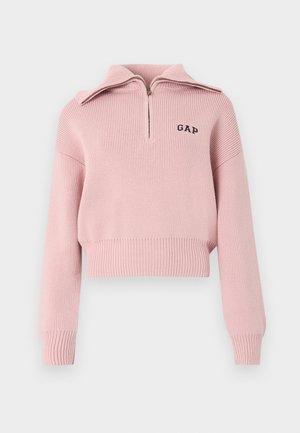 Hele roosa soonikkoes poollukuga kraega kampsun, pikkade varrukatega ja rinnal "GAP" logo, lühendatud äärega.