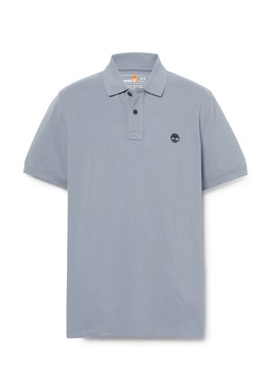 Polo shirt azzurro chiaro in cotone, con colletto classico, due bottoni neri e un piccolo logo blu navy sul lato sinistro del petto.