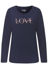 Marinblå långärmad t-shirt i bomull. Har texten "ÄLSKA dig själv" i ljusrosa och vitt. Rundad halsringning med medelhård stretch.