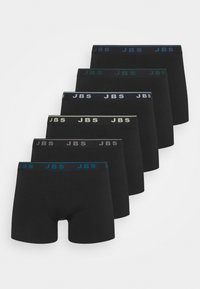 Set av sex svarta boxershorts med varierande färger på midjebandet: blått, grönt, grått och vitt. Tillverkade av mjukt tyg med logotypdetalj.