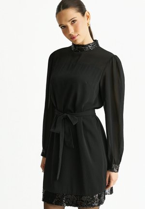 SEQUIN BELTED MINI - Day dress - black