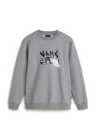 Grå sweatshirt i bomull med en grafisk bild av en bil med en ramp och texten "VANS" i fet stil på framsidan. Långa ärmar.