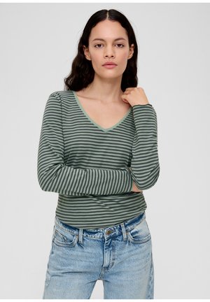 GESTREIFTES LONGSLEEVE MIT ROLLSAUM - Longsleeve - dunkles salbeigrün