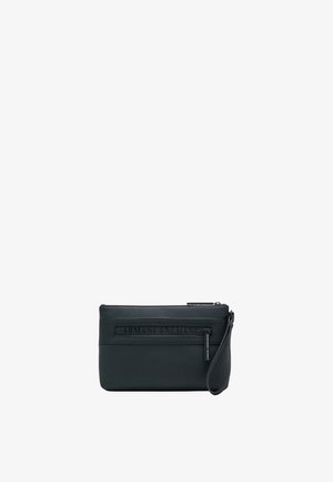 Pochette da polso nera Armani Exchange con chiusura a zip e cinturino da polso, con nome del marchio in rilievo sulla tasca frontale con zip.