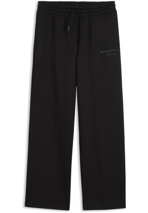 Pantalon de sport noir Puma avec taille élastique et cordon de serrage, avec petit logo imprimé sur le haut de la cuisse gauche.