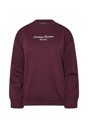 Felpa bordeaux a maniche lunghe con polsini e orlo a costine, con scritta bianca "Champs-Élysées FRANCE" al centro del petto.