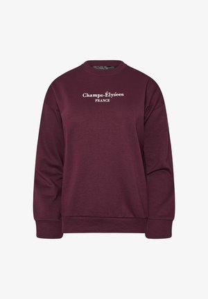 Felpa bordeaux a maniche lunghe con polsini e orlo a costine, con scritta bianca "Champs-Élysées FRANCE" al centro del petto.
