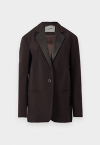 Sort blazer med satinrevers, der har to forlommer og en enkelt knaplukning. Skræddersyet design med en struktureret pasform.