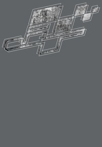 Abstraktní grafika s ostrými, navzájem se propletajícími tvary v odstínech šedé s texturovaným vzhledem na tmavém pozadí.