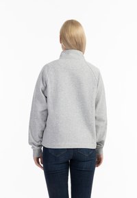 Lys grå sweatshirt med høj krave, raglanærmer og en afslappet pasform. Lavet af blødt stof, designet til komfort.