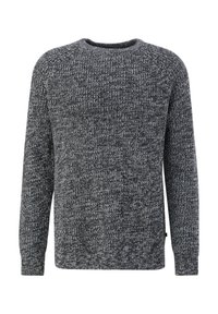Pullover trui in een gebreid patroon, met een ronde halslijn, lange mouwen, in gemengde tinten zwart en grijs.