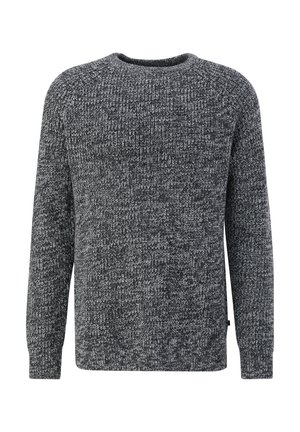 Pullover-Sweater in einem Strickmuster, mit Rundhalsausschnitt, langen Ärmeln, in gemischten Schwarz- und Grautönen.