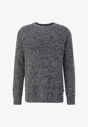 Pullover-Sweater in einem Strickmuster, mit Rundhalsausschnitt, langen Ärmeln, in gemischten Schwarz- und Grautönen.