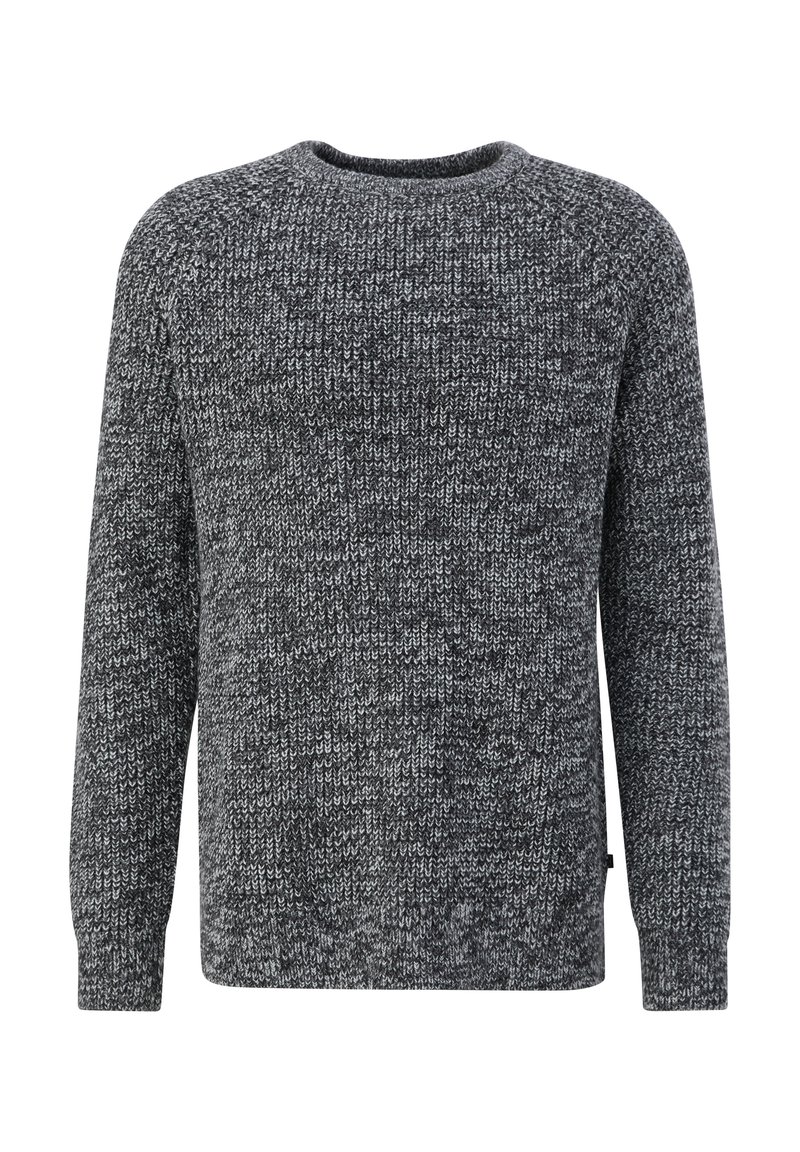 Pullover trui in een gebreid patroon, met een ronde halslijn, lange mouwen, in gemengde tinten zwart en grijs.