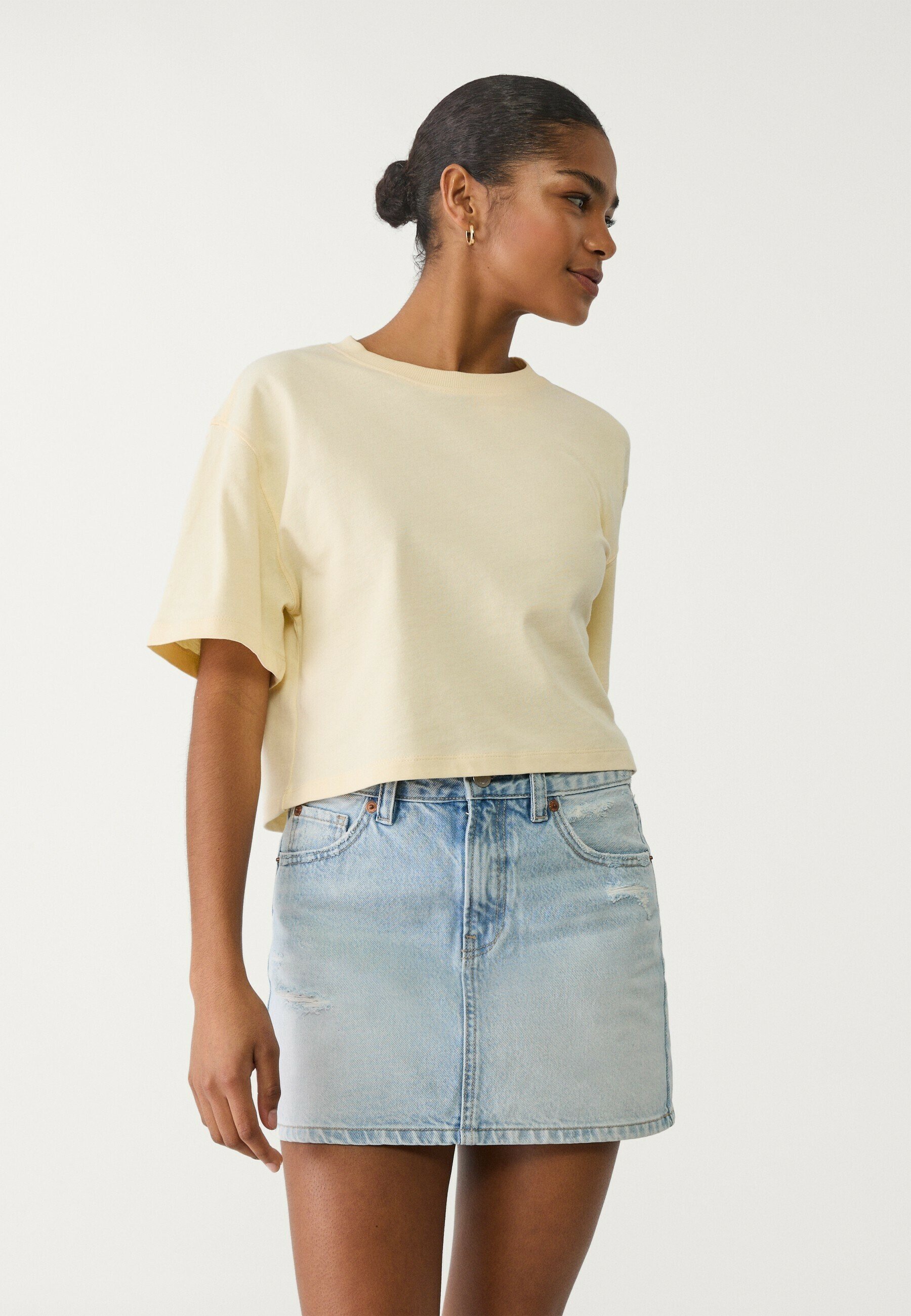 Micro Jupe En Jean Enduit Vert Vif Découpée Sur La Taille | Denim | PLT FR