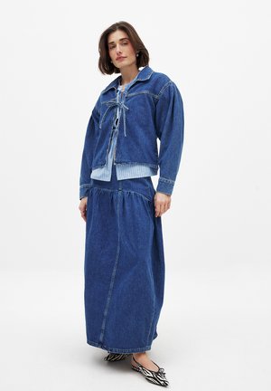 TIE DETAIL - Denim jacket - mid blue