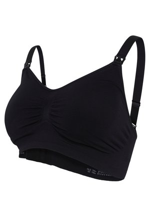 Zwarte bh gemaakt van 92% polyester en 8% elastaan. Kenmerkt zich door verstelbare bandjes, geplooid middenpaneel en een zachte, naadloze uitstraling.