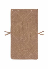 Gestructureerde, rechthoekige mat met een diamantbreipatroon in beige. Inclusief twee verticale riemen en twee gaten om op te hangen.