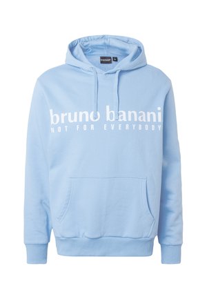 Felpa con cappuccio azzurro chiaro con tasca frontale, cappuccio con coulisse e scritta bianca "bruno banani NOT FOR EVERYBODY" sul petto.