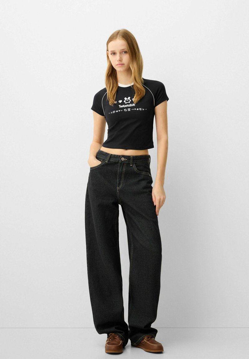 Bershka T-shirt print zwart