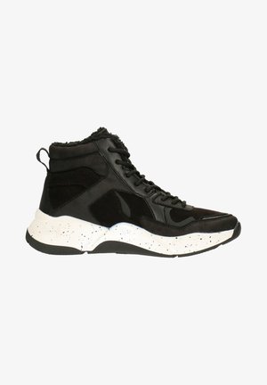 Sort høj-top sneakers med en kombination af glat læder og ruskind, en struktureret hvid splittet sål og en polstret ankelflik.