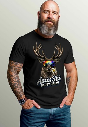 APRÈS-SKI PARTY CREW HIRSCH AUFDRUCK GRAFIK STATEMENT - Print T-shirt - schwarz