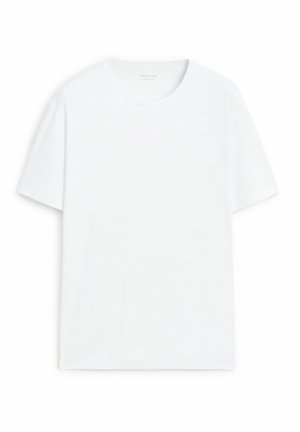 White short-sleeve T-shirt made of cotton, featuring a round neckline and a relaxed fit, with no visible patterns or accents.